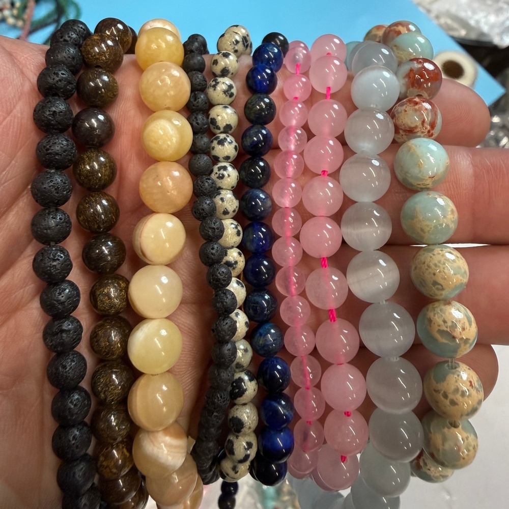 Set of 10 Natural Gemstone Round Beads Strands 15" Sizes 6,8,10 mm 12oz №B30